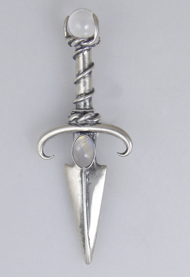 Sterling Silver Black Prince's Knife Dagger Pendant With Rainbow Moonstone